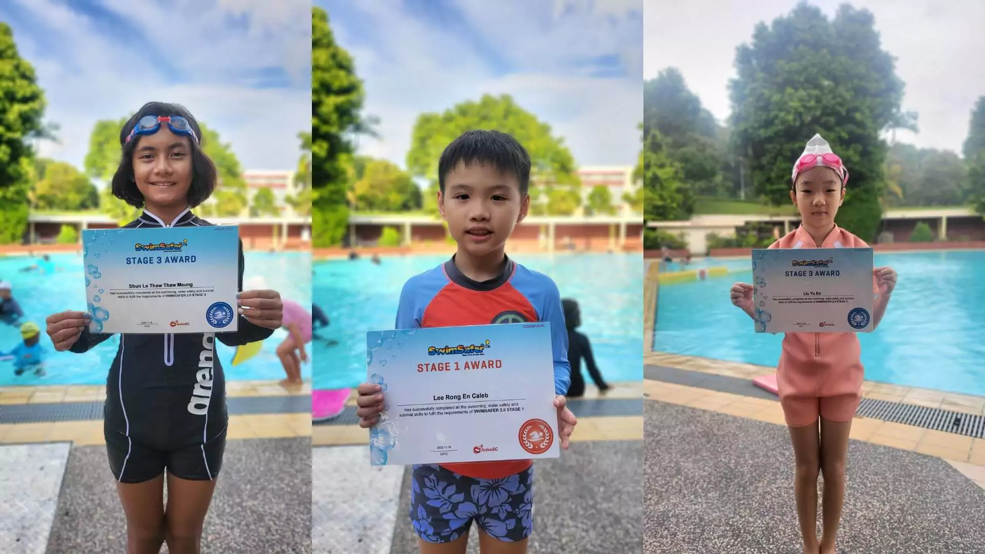 Students participating in MOE SwimSafer lessons at a school swimming pool with Swim101.